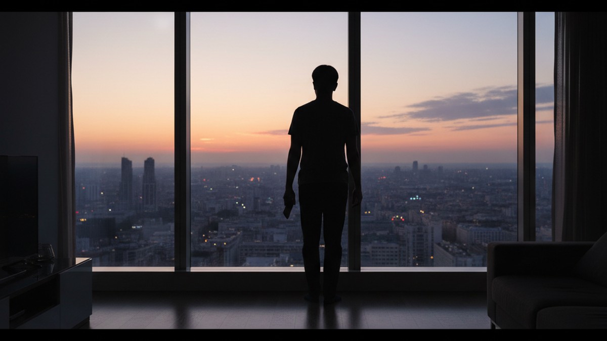 Silhouette of person at window with phone symbolizing attachment and dating app behavior