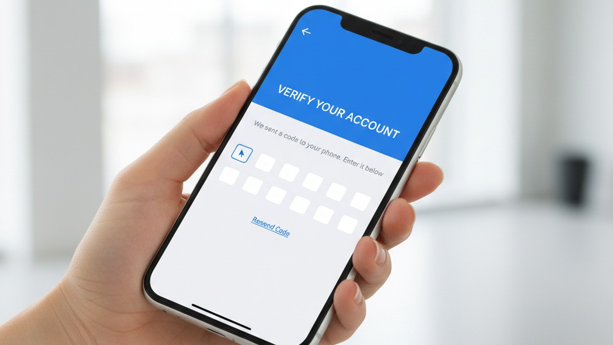 Hand holding phone showing dating app SMS verification screen