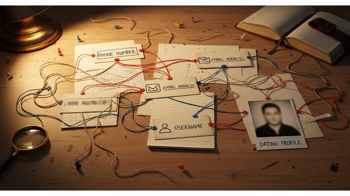 Investigation board showing phone number trace chain connecting data points