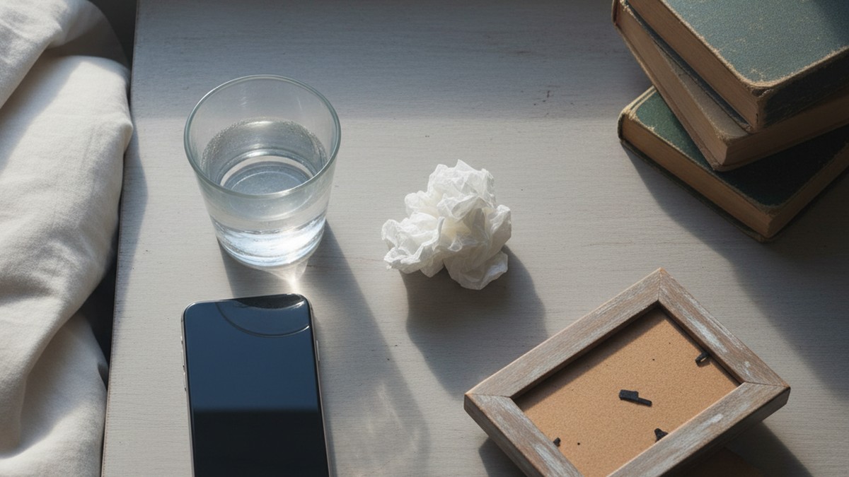 Nightstand objects representing isolation and self-doubt after infidelity betrayal