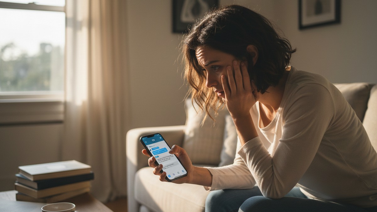 Person anxiously checking their phone, representing hypervigilance and compulsive monitoring after being cheated on