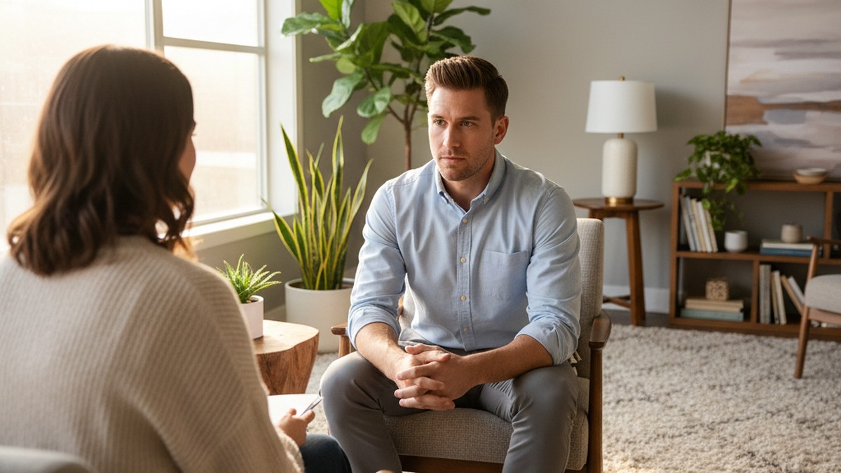 Two people in couples therapy working to rebuild trust after infidelity with professional support