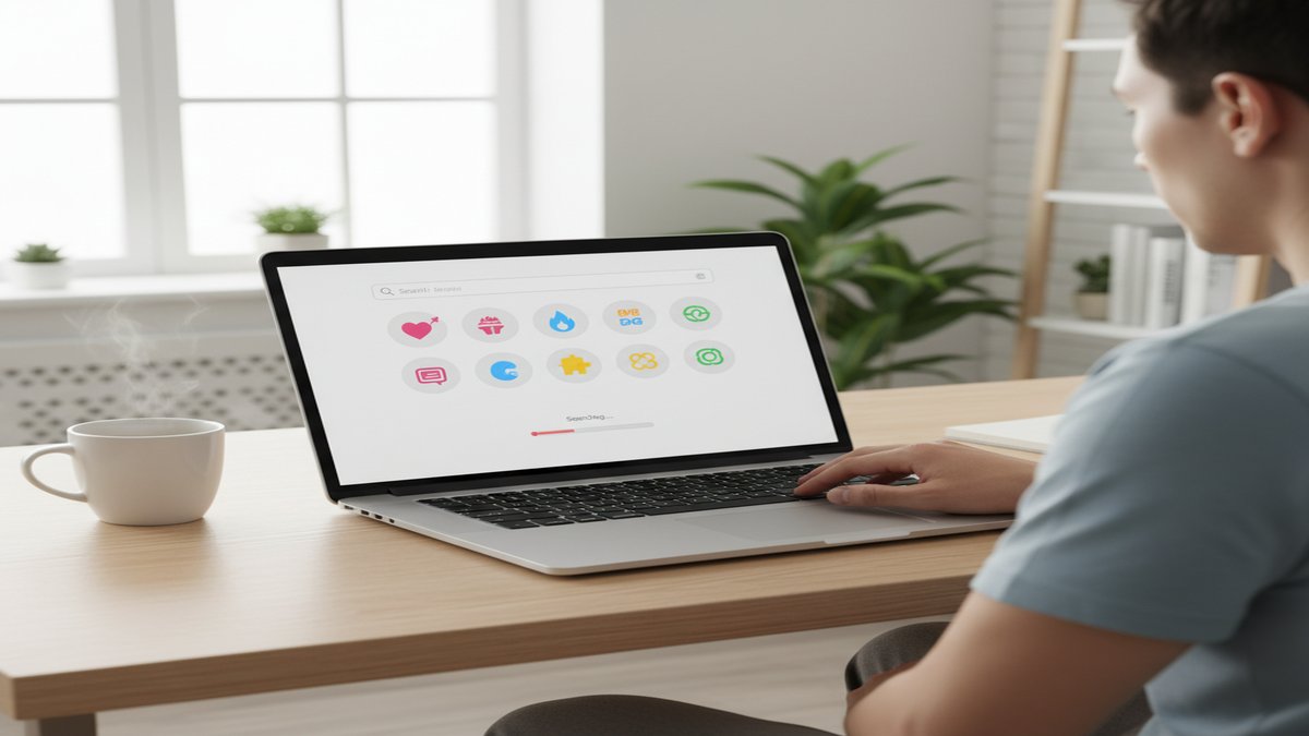 Person using a dating profile search tool on a laptop to find Hinge profiles