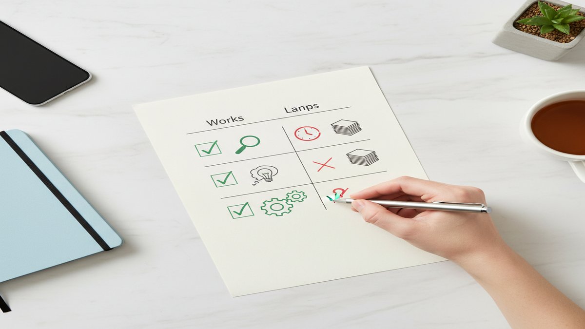 Comparison chart of Hinge search methods laid out on a desk