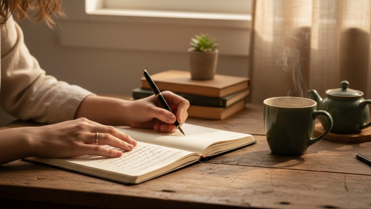 Hands writing in a journal during self-esteem recovery after betrayal