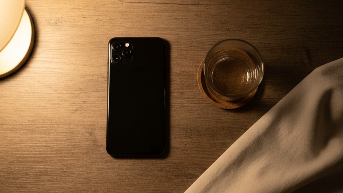 Smartphone placed face-down on a nightstand, a sign of phone secrecy in relationships