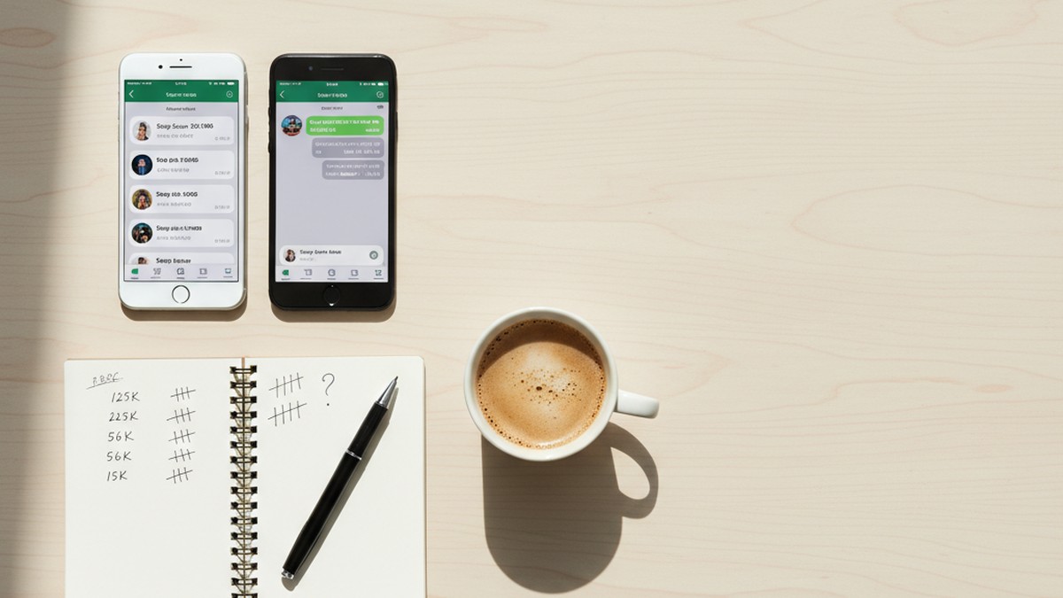 Overhead view of desk with phones and notes tracking Snapchat score changes