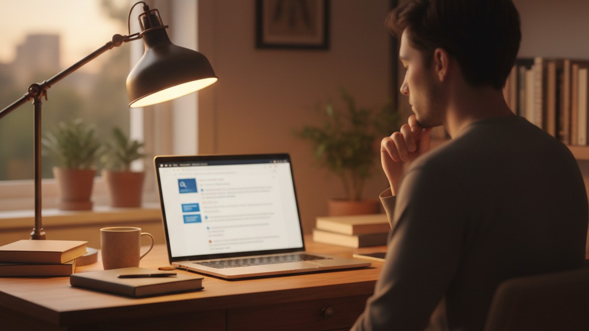 Person looking at laptop screen showing negative dating profile search results