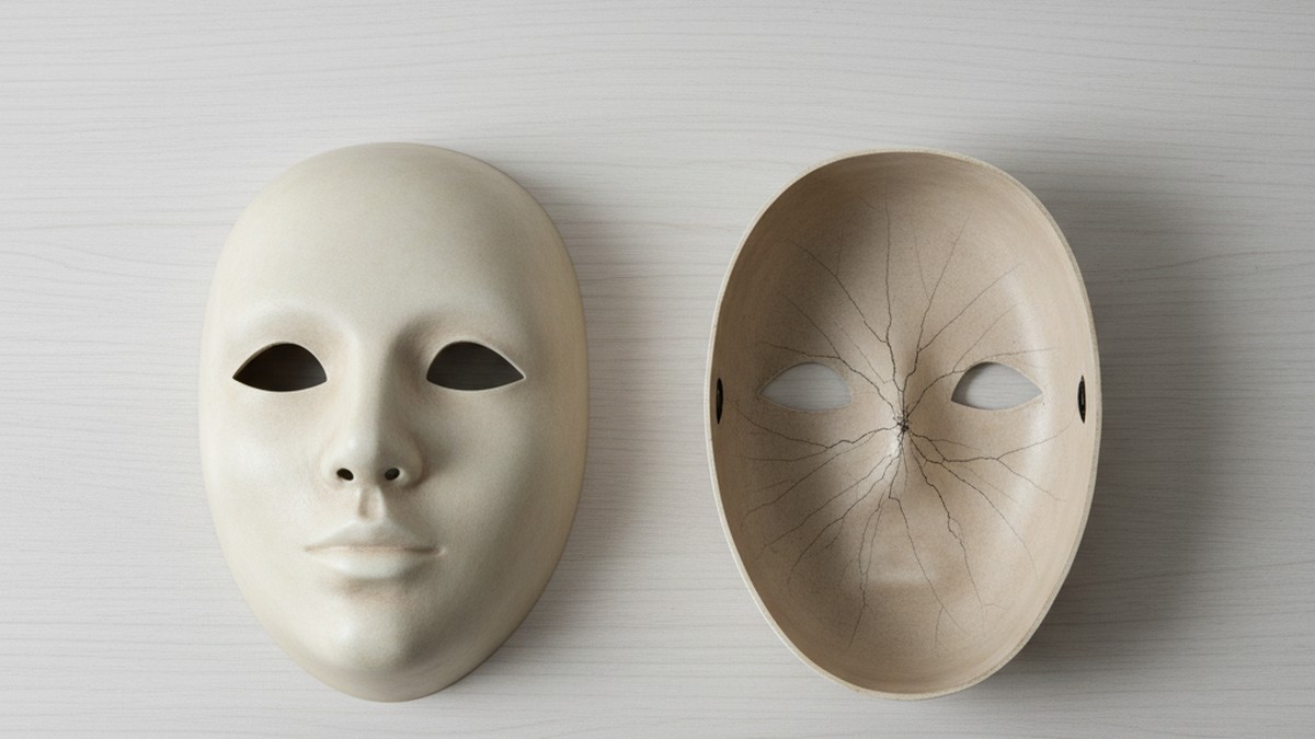 Two decorative masks side by side representing hidden identity online