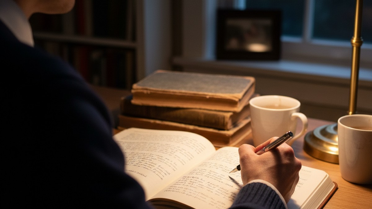 Person writing careful notes in a journal, documenting behavioral observations