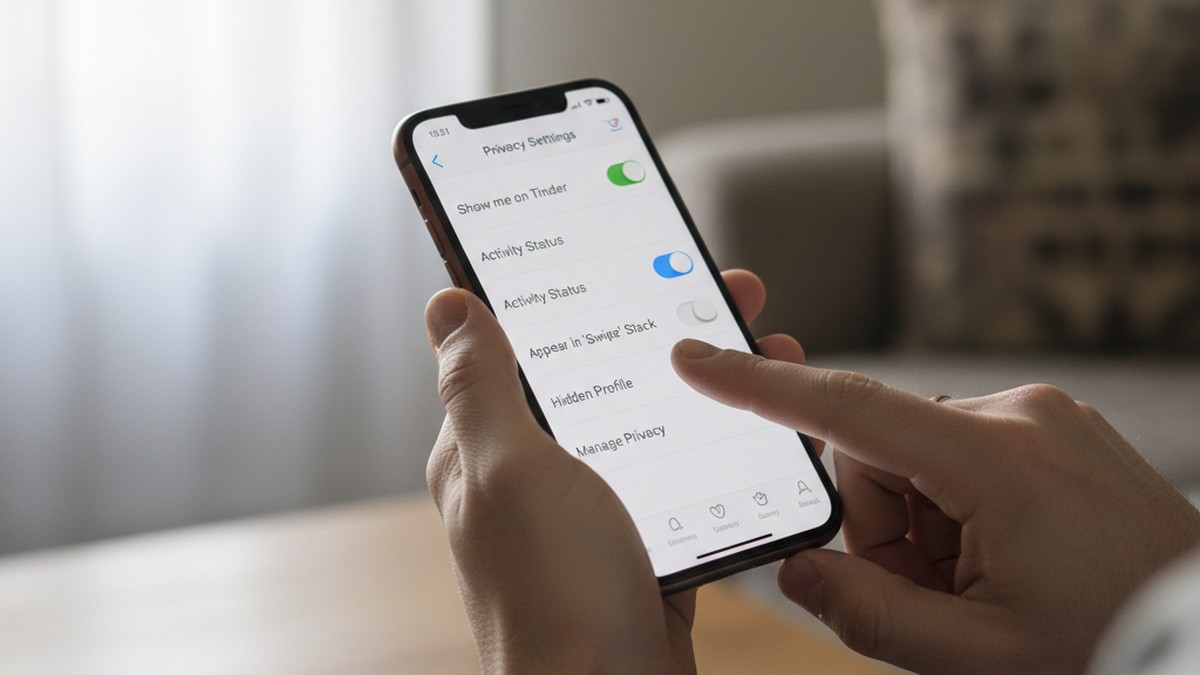 Close-up of hands navigating privacy settings on a smartphone screen