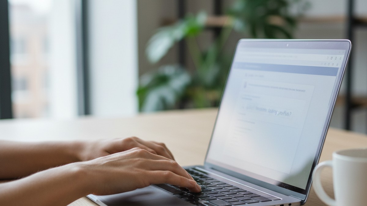 Hands typing on laptop performing a multi-app Tinder profile search in Spokane