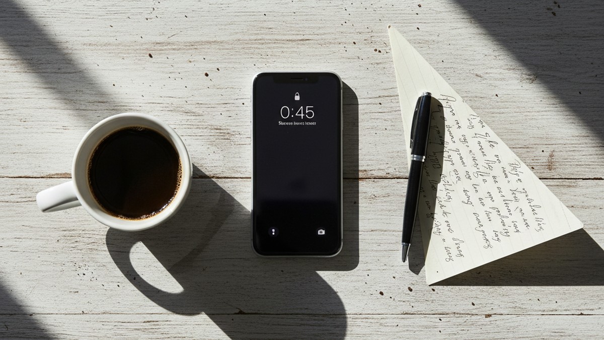 Overhead view of phone, handwritten notes, and pen on desk — representing evidence gathering during trickle truth