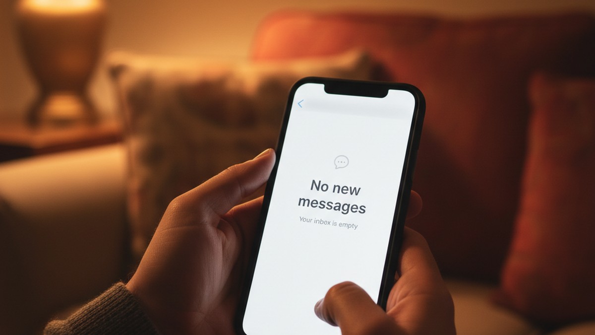 Hands holding phone looking at empty Tinder conversation after being unmatched