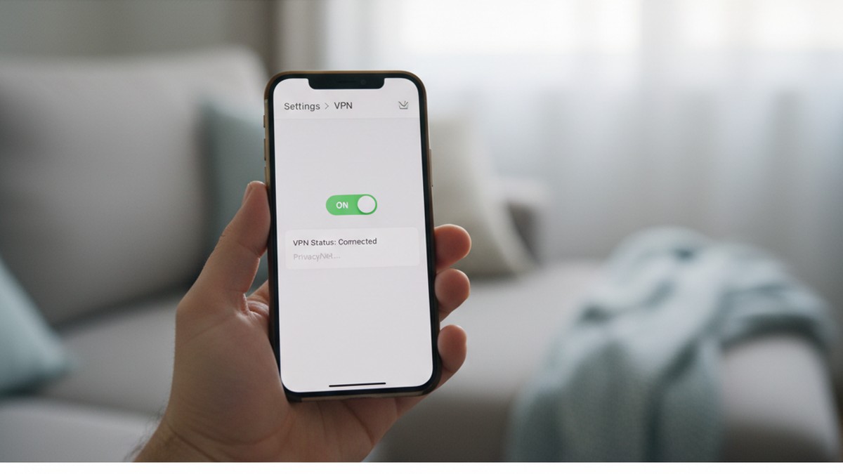 Close-up of a smartphone screen showing VPN settings with a VPN connection active