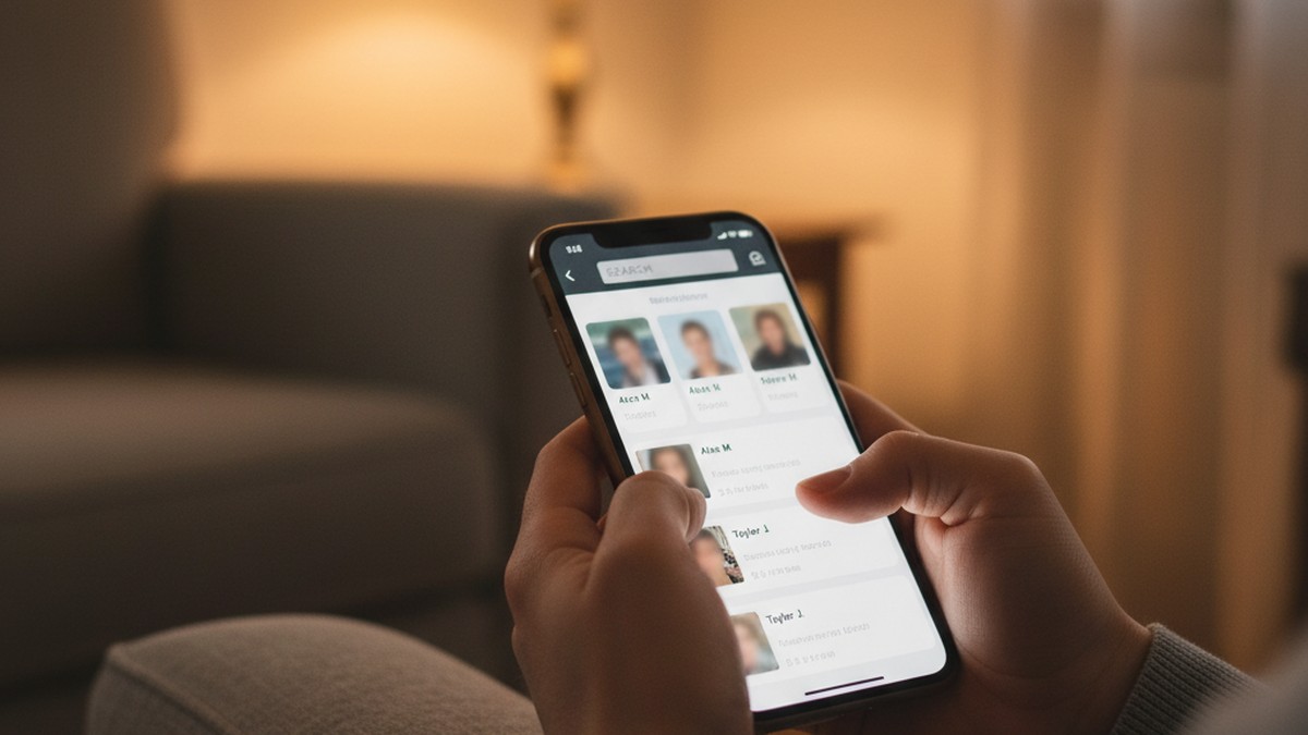 Hands holding smartphone using direct profile search as alternative to router logs